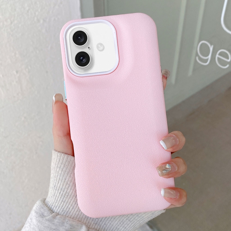 

For iPhone 16 Leather Texture Phone Case(Pink)