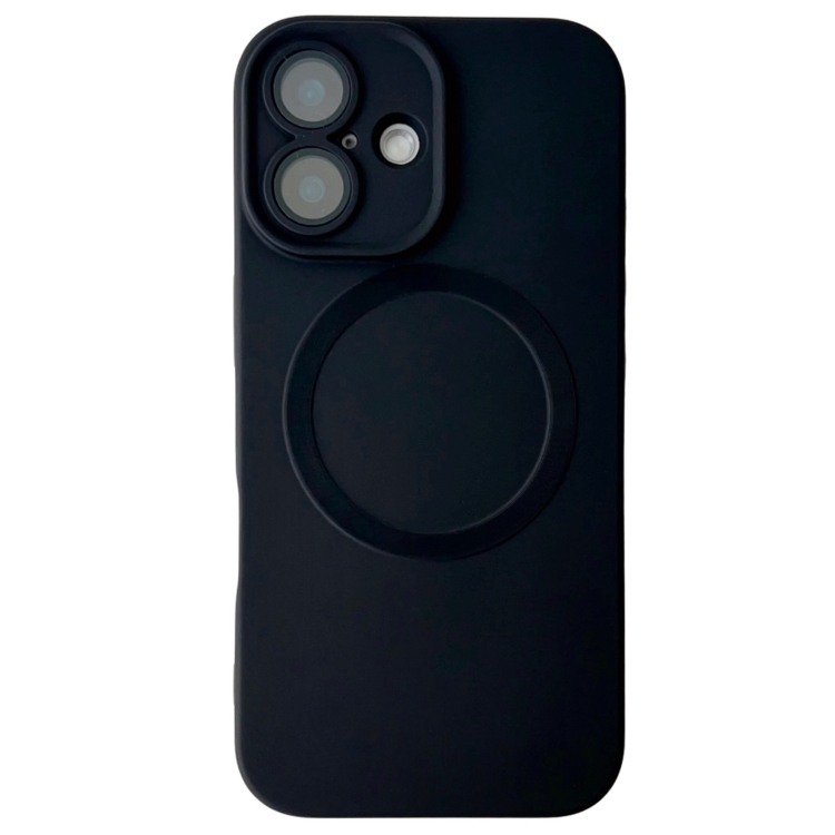 

For iPhone 16 Plus Metallic Paint CD Texture MagSafe TPU Phone Case(Black)