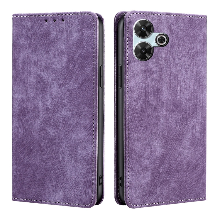 

For Redmi 13 4G RFID Anti-theft Brush Magnetic Leather Phone Case(Purple)