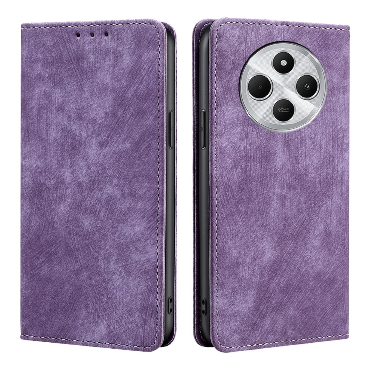 

For Redmi 14C 4G RFID Anti-theft Brush Magnetic Leather Phone Case(Purple)