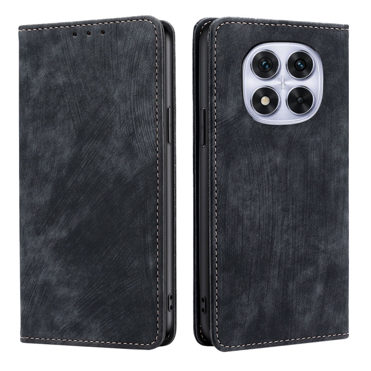 

For Redmi Note 14 Pro 5G RFID Anti-theft Brush Magnetic Leather Phone Case(Black)