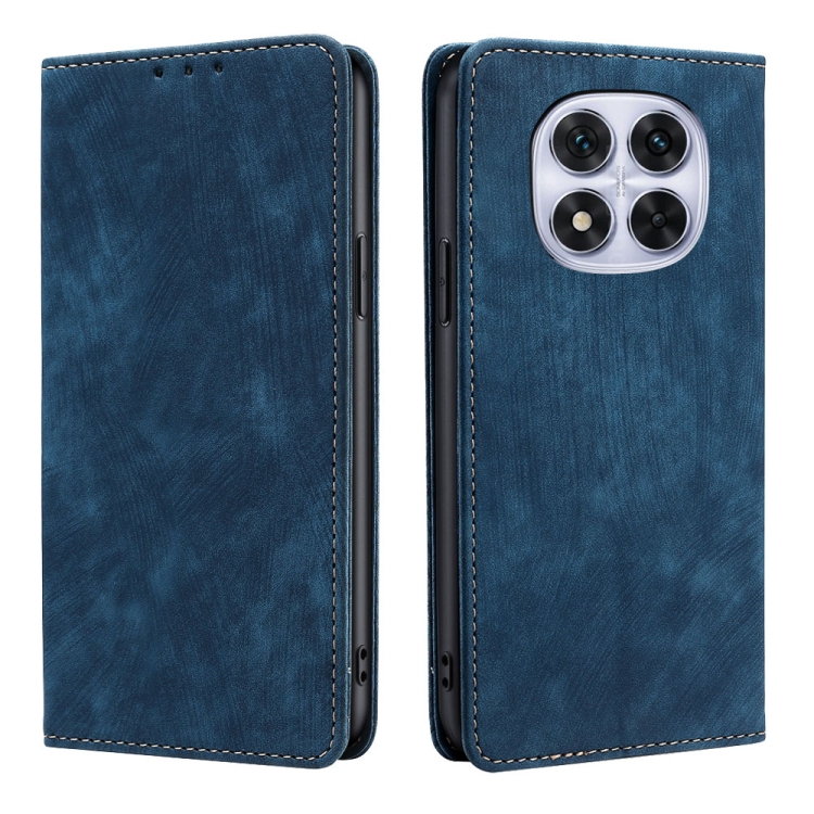 

For Redmi Note 14 Pro 5G RFID Anti-theft Brush Magnetic Leather Phone Case(Blue)
