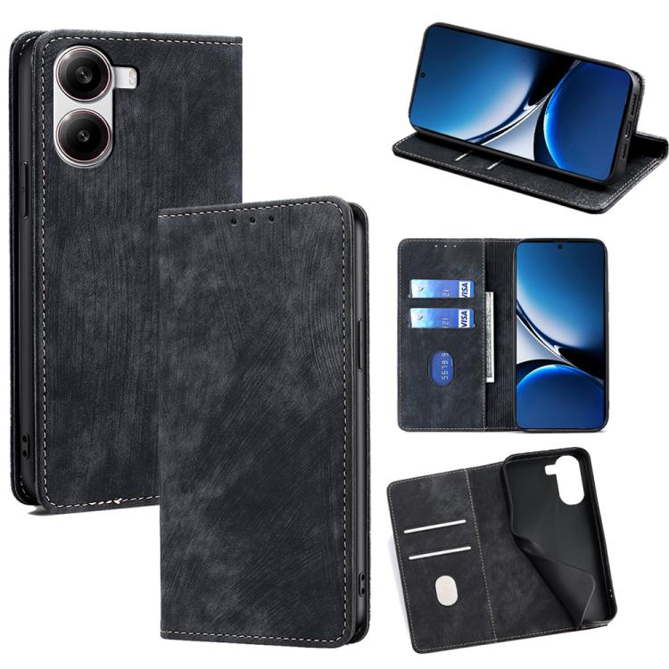 

For Redmi Turbo 4 RFID Anti-theft Brush Magnetic Leather Phone Case(Black)