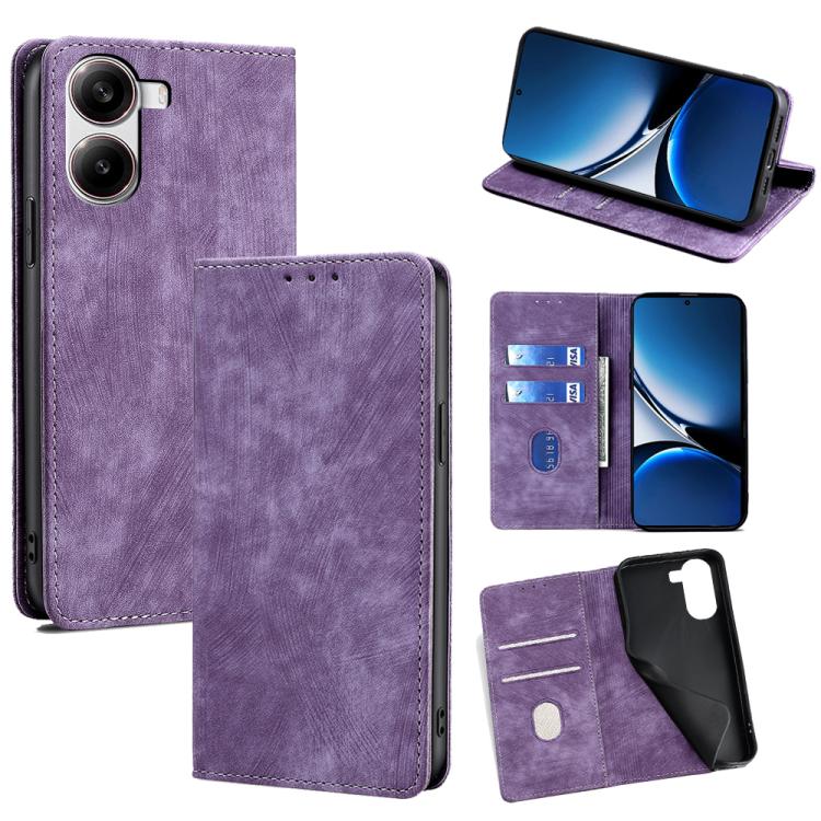 

For Redmi Turbo 4 RFID Anti-theft Brush Magnetic Leather Phone Case(Purple)