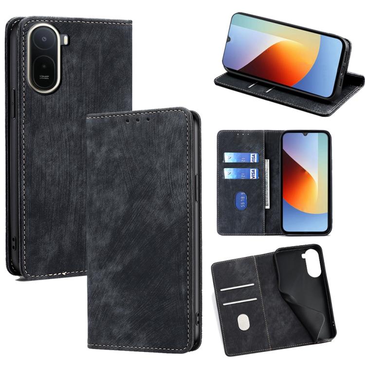 

For Redmi A7 Pro 171mm / Poco C85x 5G RFID Anti-theft Brush Magnetic Leather Phone Case(Black)
