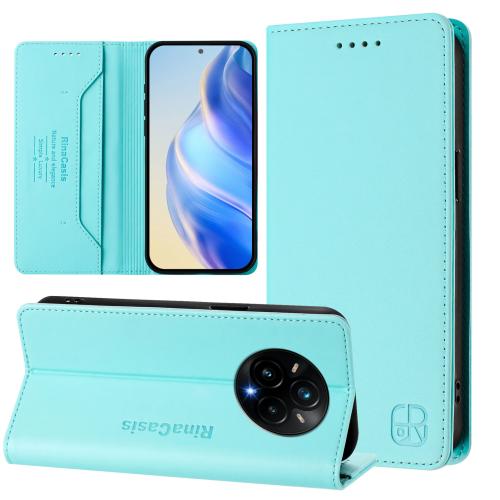 

For Realme 14 Pro+ 5G RC01 Dual-Folded Magnetic Suction RFID Leather Phone Case(Mint Green)