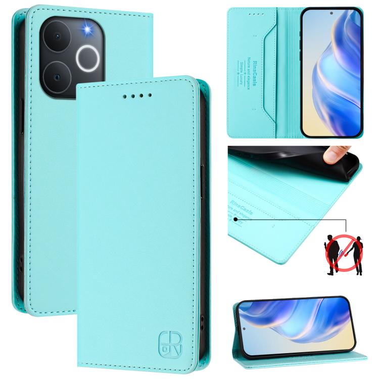 

For Realme Note 70 4G / 70T 4G RC01 Dual-Folded Magnetic Suction RFID Leather Phone Case(Mint Green)