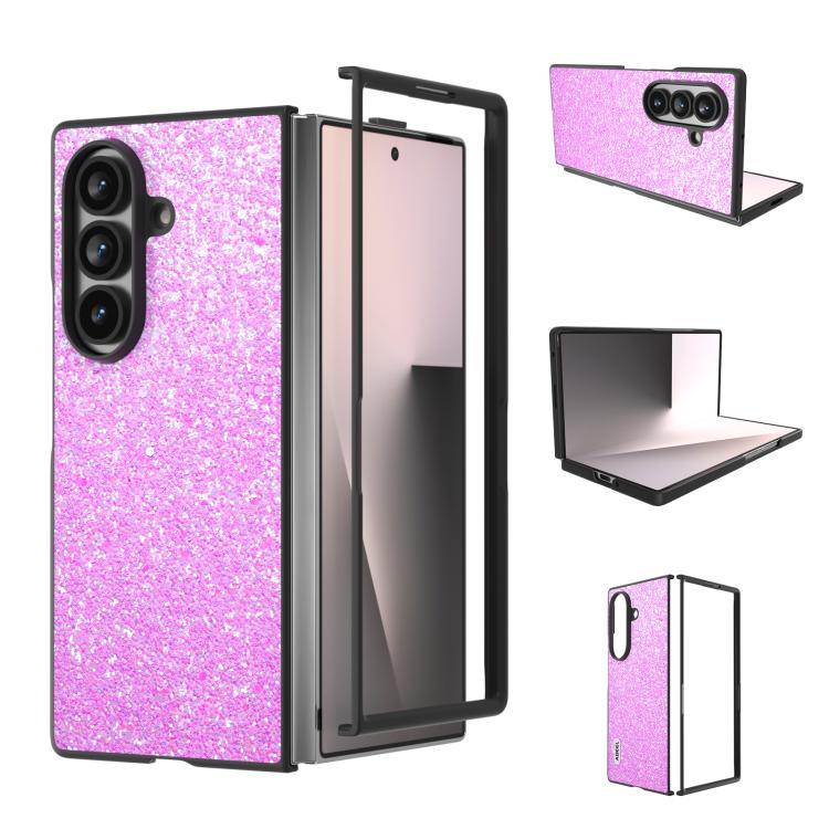 

For Samsung Galaxy Z Fold7 5G Black Frame Colorful Glitter Phone Case(Dark Pink)