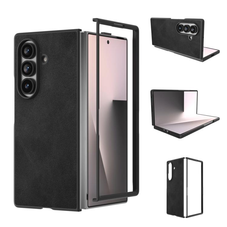 For Galaxy Z Fold8 Ultra 5G Black Edge Two-color Calf Texture PU Phone Case(Black)