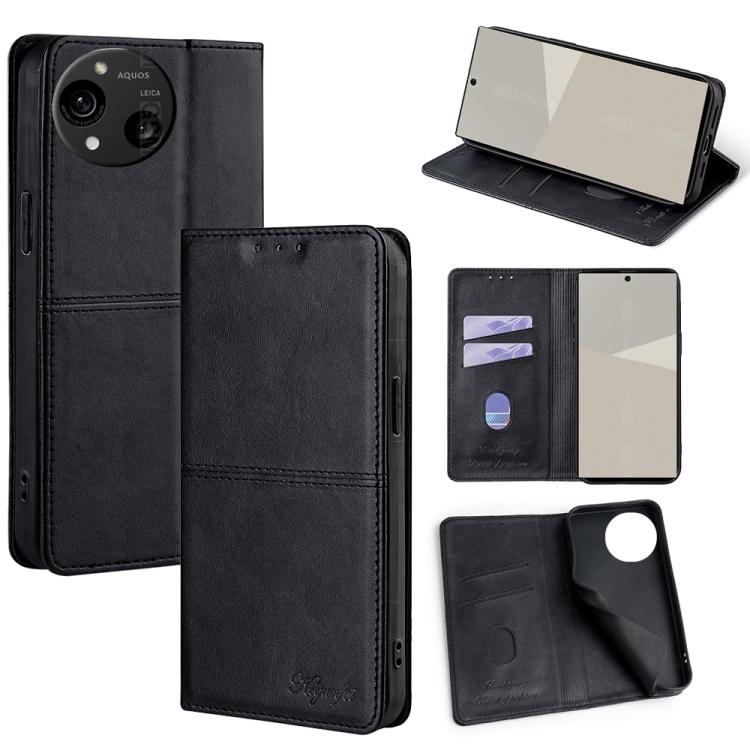 

For Sharp Aquos R10 Cow Texture Magnetic Leather Phone Case(Black)