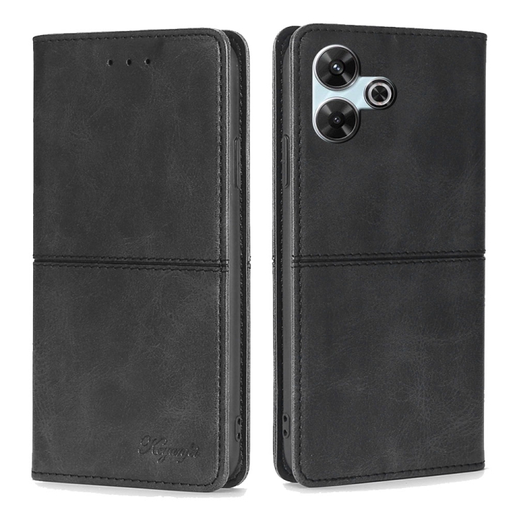 

For Redmi 13 4G Cow Texture Magnetic Leather Phone Case(Black)