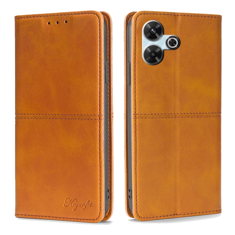 

For Redmi 13 4G Cow Texture Magnetic Leather Phone Case(Light Brown)