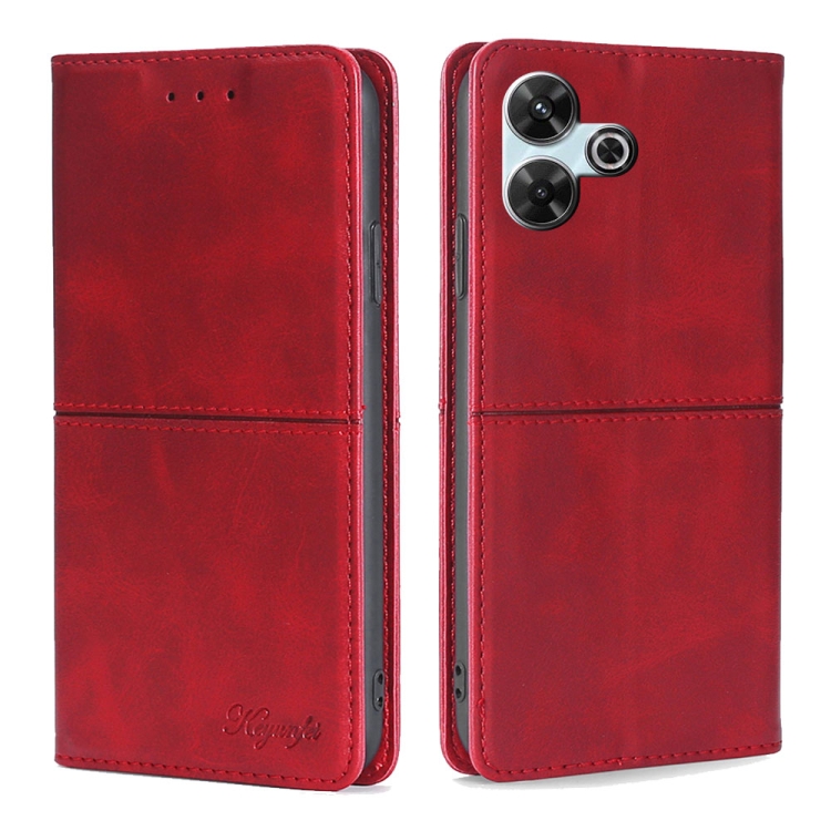 

For Redmi 13 4G Cow Texture Magnetic Leather Phone Case(Red)
