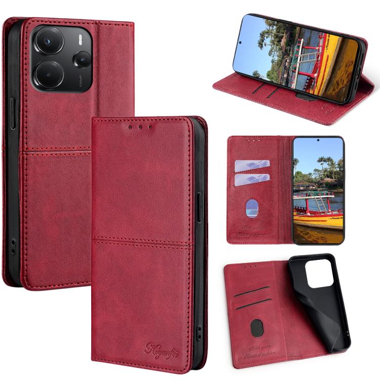

For Redmi Note 14 4G 164.84mm Cow Texture Magnetic Leather Phone Case(Red)