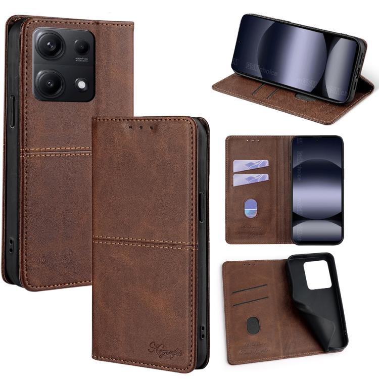 

For Redmi Note 14S 4G Cow Texture Magnetic Leather Phone Case(Dark Brown)