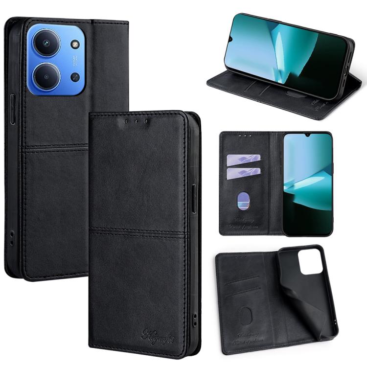 

For Redmi 15C 5G / 4G Global 171mm / Poco C85 4G Cow Texture Magnetic Leather Phone Case(Black)