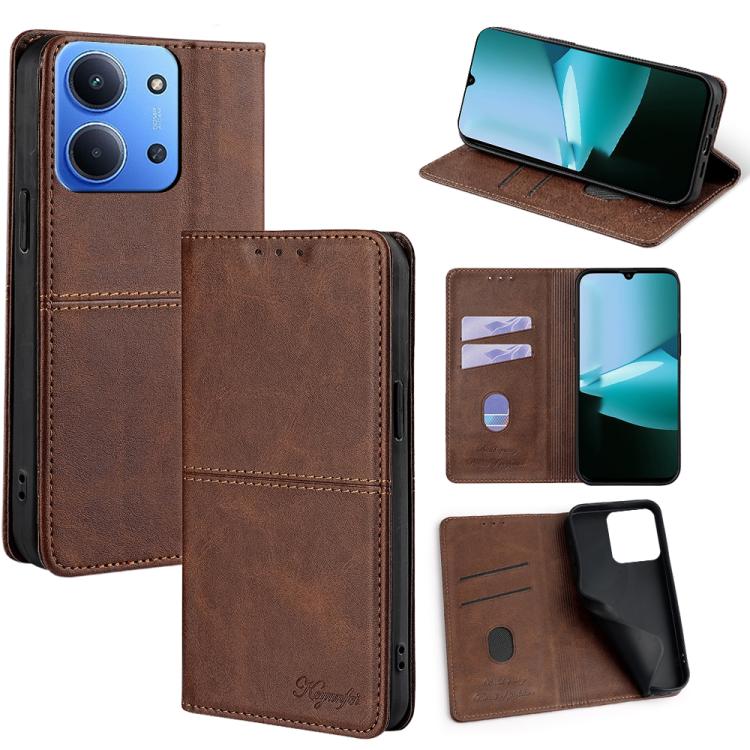 

For Redmi 15C 5G / 4G EU 173mm / Poco C85 5G Cow Texture Magnetic Leather Phone Case(Dark Brown)