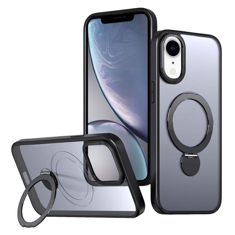 

For iPhone XR Wing Series Gen2 MagSafe Metal Ring Holder Phone Case(Black)