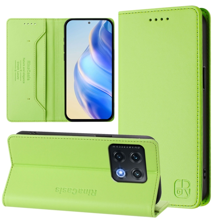 

For OnePlus 10 Pro RC01 Dual-Folded Magnetic Suction RFID Leather Phone Case(Grass Green)
