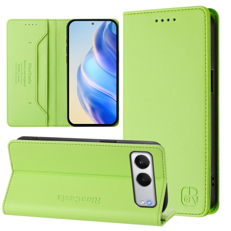 

For OnePlus Nord 4 RC01 Dual-Folded Magnetic Suction RFID Leather Phone Case(Grass Green)