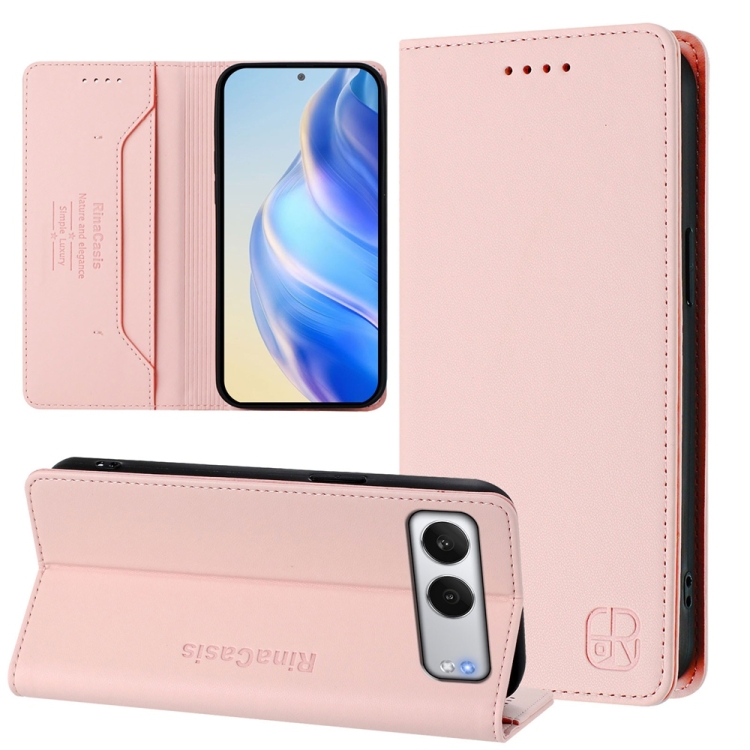 

For OnePlus Nord 4 RC01 Dual-Folded Magnetic Suction RFID Leather Phone Case(Pink)