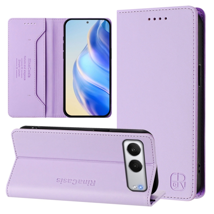 

For OnePlus Nord 4 RC01 Dual-Folded Magnetic Suction RFID Leather Phone Case(Light Purple)