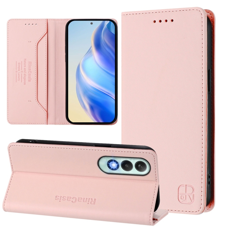 

For OnePlus Nord CE4 RC01 Dual-Folded Magnetic Suction RFID Leather Phone Case(Pink)