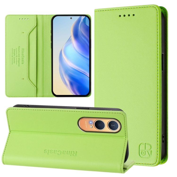 

For OnePlus Nord CE4 Lite RC01 Dual-Folded Magnetic Suction RFID Leather Phone Case(Grass Green)