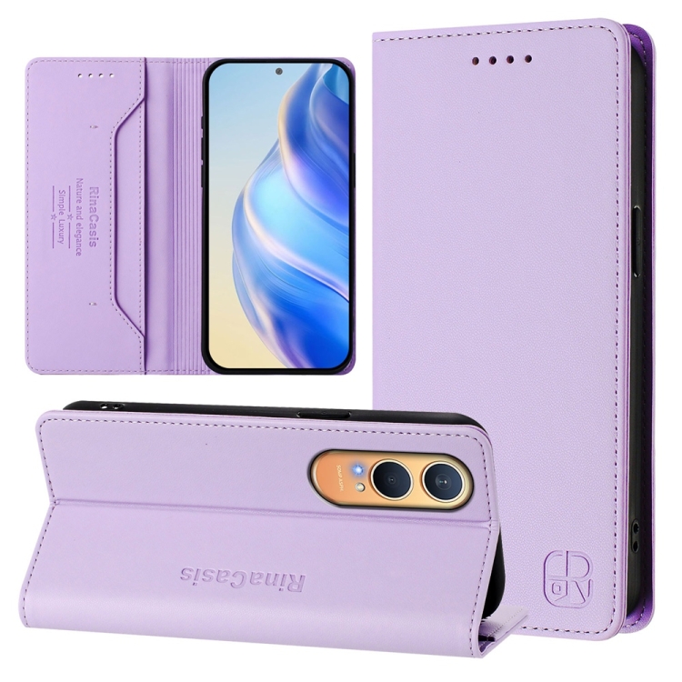 

For OnePlus Nord CE4 Lite RC01 Dual-Folded Magnetic Suction RFID Leather Phone Case(Light Purple)