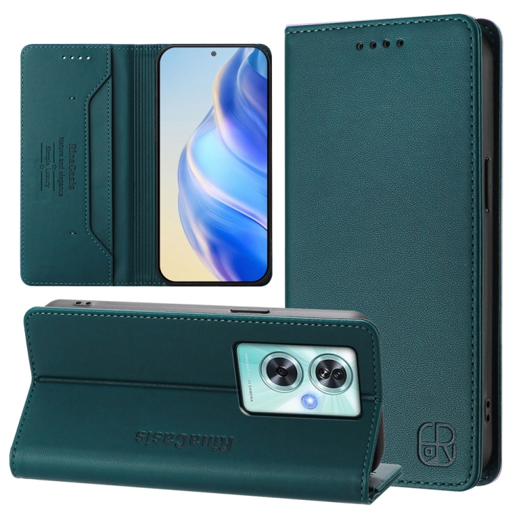 

For OnePlus Nord N30 SE RC01 Dual-Folded Magnetic Suction RFID Leather Phone Case(Dark Green)
