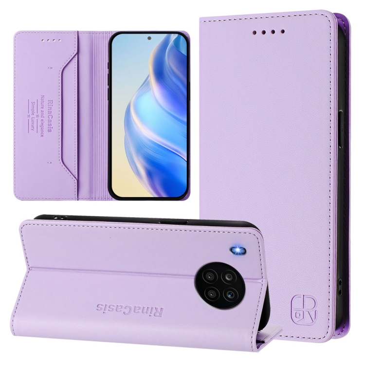 

For Honor 50 Lite RC01 Dual-Folded Magnetic Suction RFID Leather Phone Case(Light Purple)