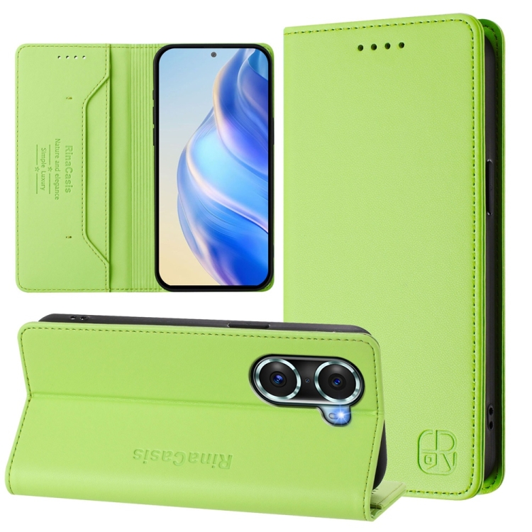 

For Honor 60 Pro RC01 Dual-Folded Magnetic Suction RFID Leather Phone Case(Grass Green)