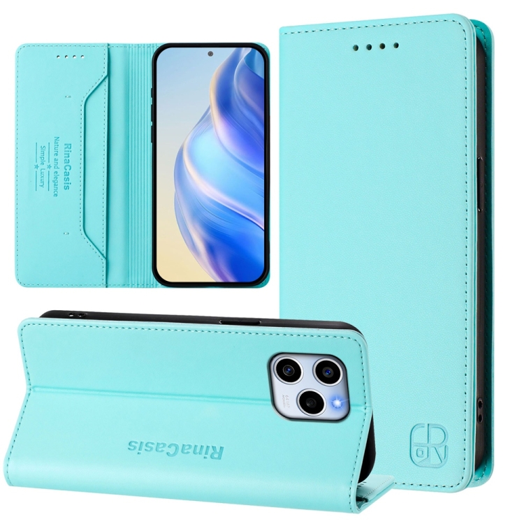

For Honor 60 SE RC01 Dual-Folded Magnetic Suction RFID Leather Phone Case(Mint Green)