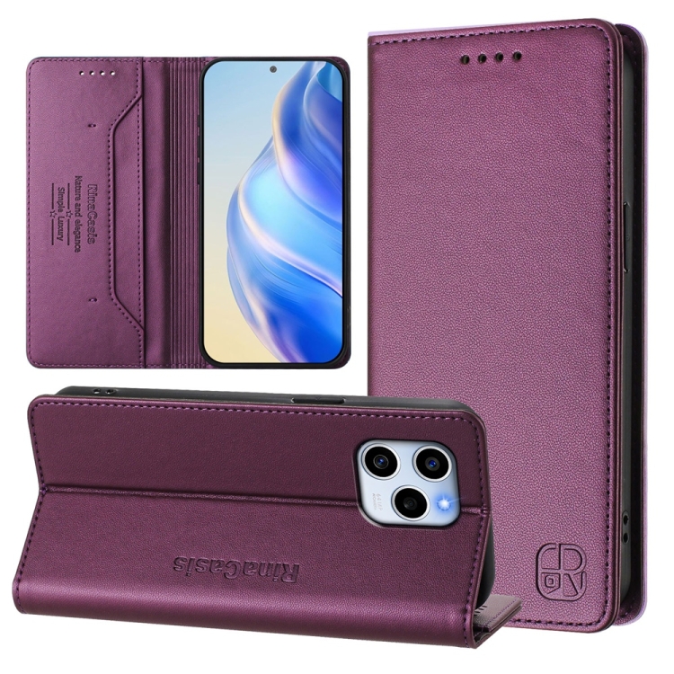 

For Honor 60 SE RC01 Dual-Folded Magnetic Suction RFID Leather Phone Case(Violet)