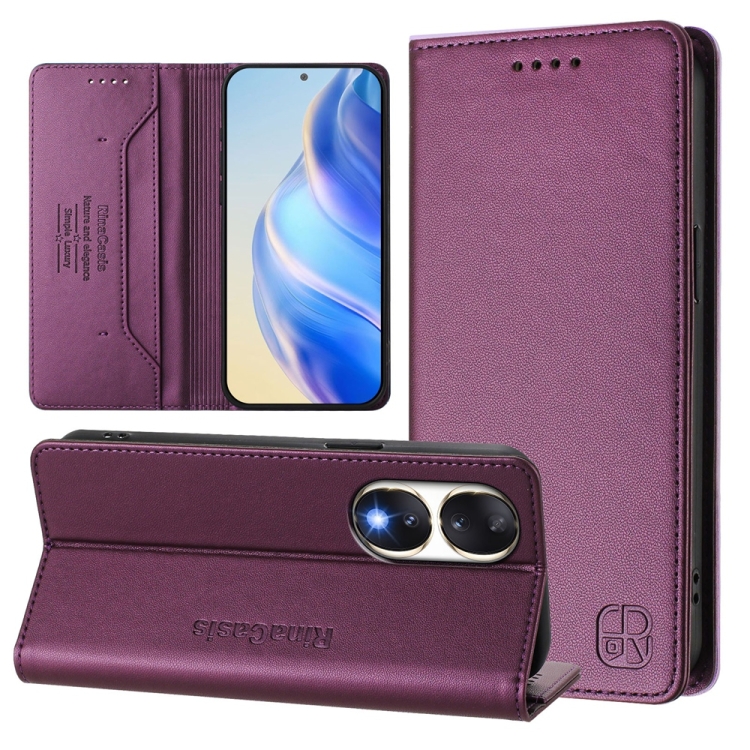 

For Honor 90 RC01 Dual-Folded Magnetic Suction RFID Leather Phone Case(Violet)