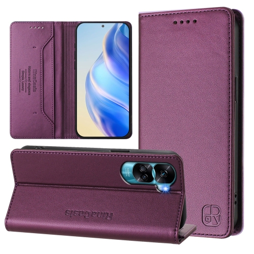 

For Honor 90 Lite / Honor X50i RC01 Dual-Folded Magnetic Suction RFID Leather Phone Case(Violet)