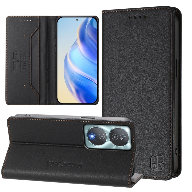 

For Honor 90 Smart / X7b 5G / 4G Global RC01 Dual-Folded Magnetic Suction RFID Leather Phone Case(Black)