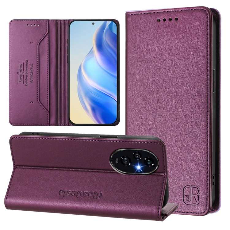 

For Honor 200 Pro RC01 Dual-Folded Magnetic Suction RFID Leather Phone Case(Violet)