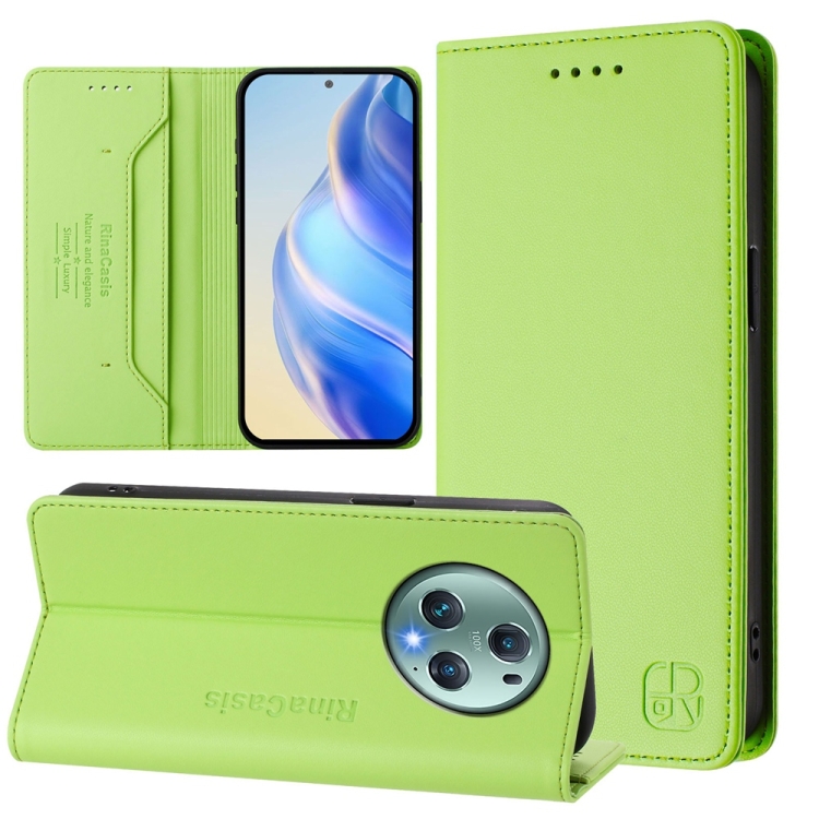 

For Honor Magic5 Pro RC01 Dual-Folded Magnetic Suction RFID Leather Phone Case(Grass Green)