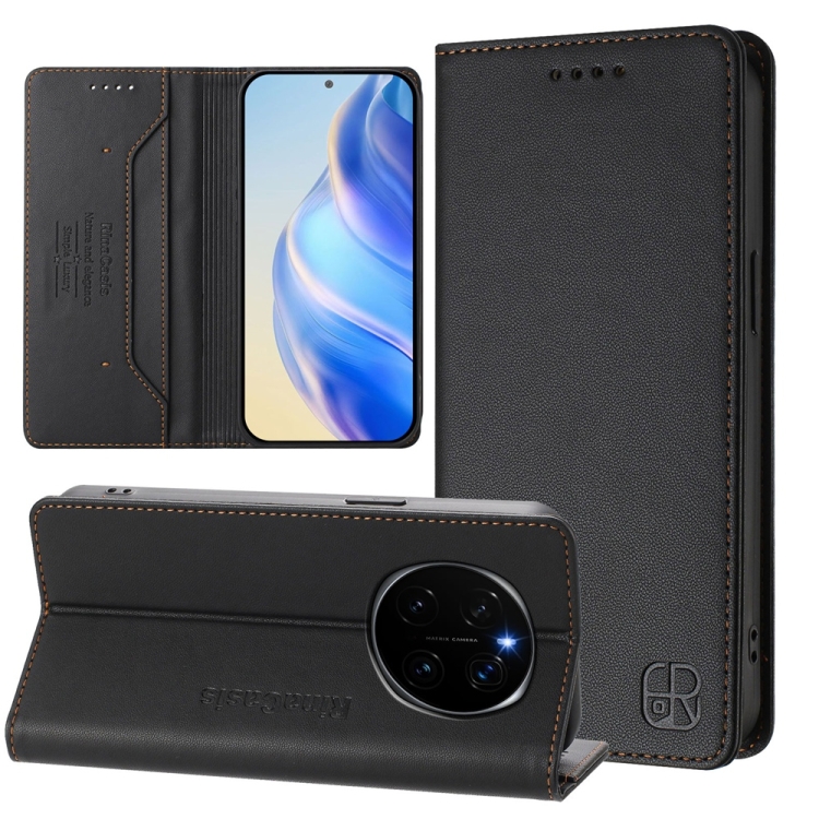 

For Honor Magic7 RC01 Dual-Folded Magnetic Suction RFID Leather Phone Case(Black)