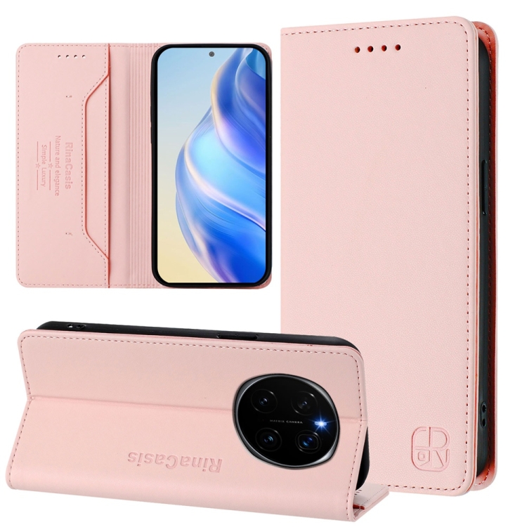 

For Honor Magic7 Pro RC01 Dual-Folded Magnetic Suction RFID Leather Phone Case(Pink)