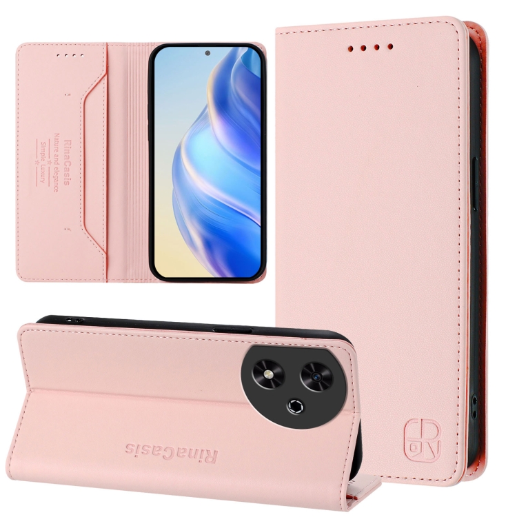 

For Honor Play 50 RC01 Dual-Folded Magnetic Suction RFID Leather Phone Case(Pink)