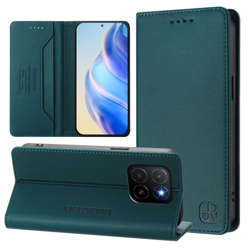 

For Honor X5b / X5b Plus Global RC01 Dual-Folded Magnetic Suction RFID Leather Phone Case(Dark Green)