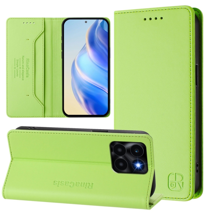 

For Honor X6a RC01 Dual-Folded Magnetic Suction RFID Leather Phone Case(Grass Green)