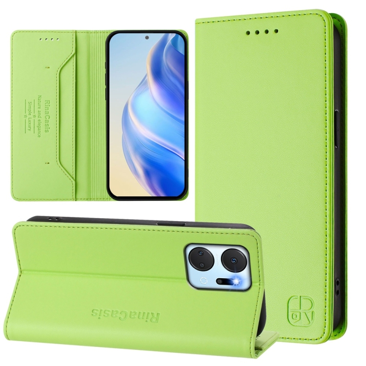 

For Honor X7a / Honor Play7T RC01 Dual-Folded Magnetic Suction RFID Leather Phone Case(Grass Green)