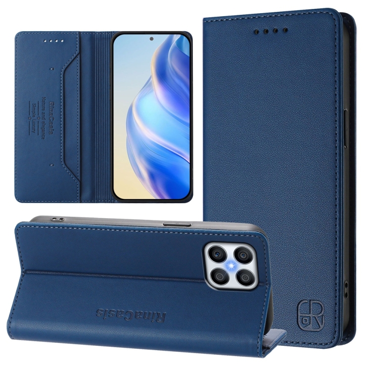 

For Honor X8 5G / X6 4G / X6s 4G RC01 Dual-Folded Magnetic Suction RFID Leather Phone Case(Dark Blue)