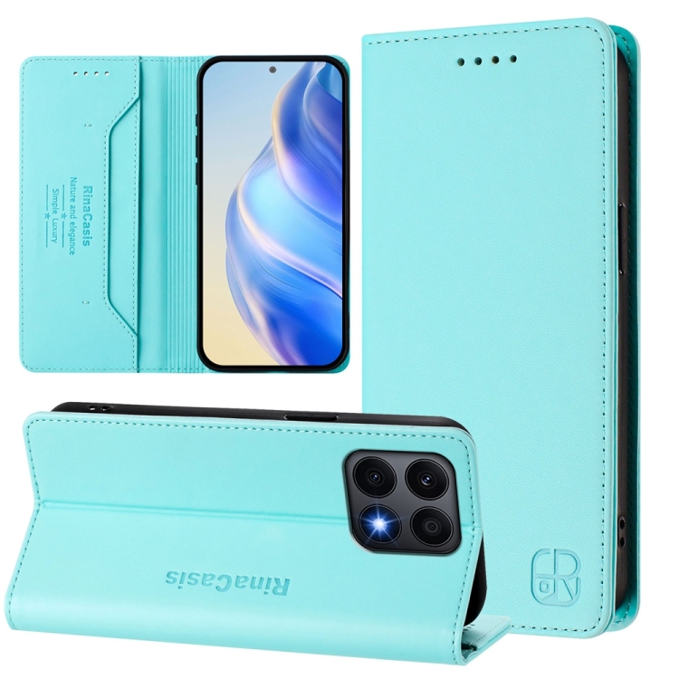 

For Honor X8a Global RC01 Dual-Folded Magnetic Suction RFID Leather Phone Case(Mint Green)