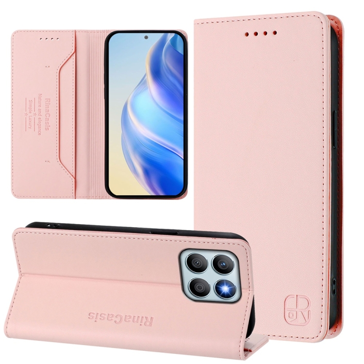 

For Honor X8b Global RC01 Dual-Folded Magnetic Suction RFID Leather Phone Case(Pink)