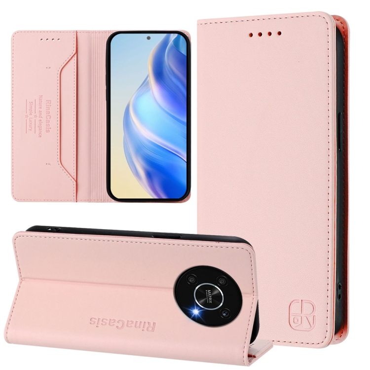 

For Honor X9 4G / 5G / Honor X30 5G RC01 Dual-Folded Magnetic Suction RFID Leather Phone Case(Pink)