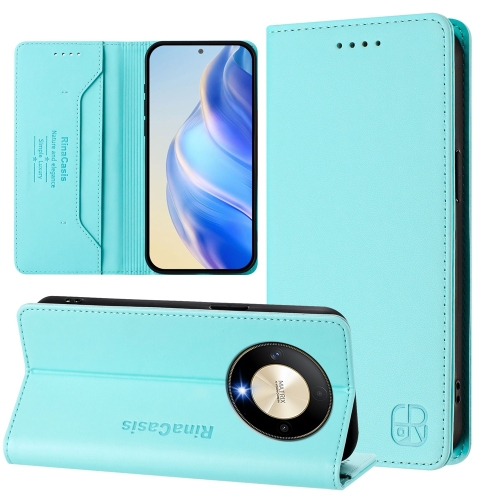 

For Honor X9b / Magic6 Lite 5G Global RC01 Dual-Folded Magnetic Suction RFID Leather Phone Case(Mint Green)